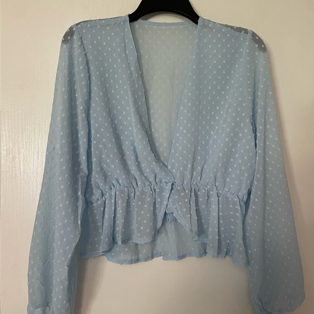 Blue Tie Front Blouse
